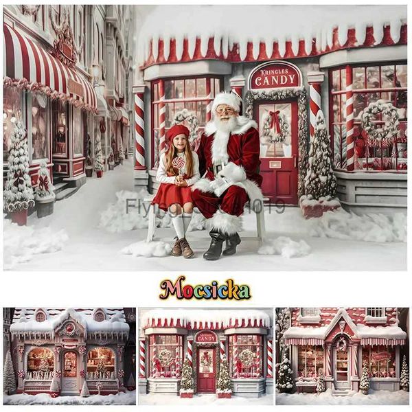 Hintergrundmaterial Winter Weihnachten Süßwarenladen Hintergrund für Fotografie Kinder Porträt Geburtstag Party Hintergrund Schneeflocke Weihnachtsbaum Dekor Requisiten YQ231003