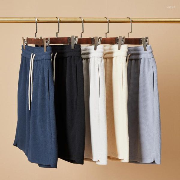 Pantaloncini da uomo tinta unita tinta unita piqué sciolto casual mezzo elastico in vita coulisse regolazione moda corto con tasche laterali