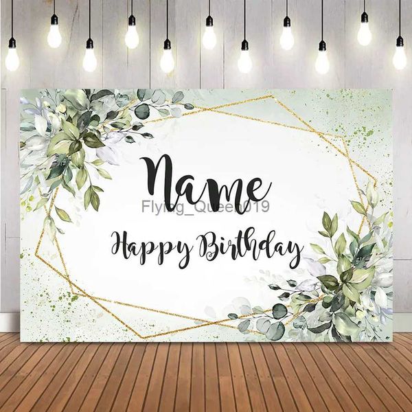 Hintergrundmaterial, individueller Name, Geburtstagshintergrund, grüne Blätter, alles Gute zum Geburtstag, Party-Dekoration, Gold-Glitzerpunkt, DIY, personalisieren Sie die Babyparty-Dekoration YQ231003