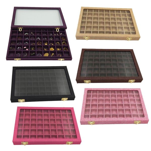 54 Mini-Gitter, transparenter Glasdeckel, Schmucktablett, Box, Vitrine, Aufbewahrung für Zuhause, Ladentheke, Organizer, Ring-Display-Box, Gläser M2803