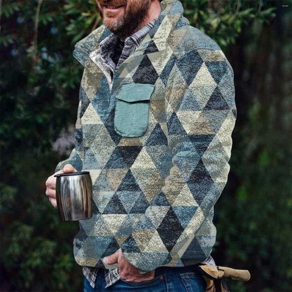 Felpe con cappuccio da uomo dolcevita felpa con bottoni giacca soffice motivo geometrico tasca in velluto a doppia faccia autunno uomo vestiti cappotto capispalla