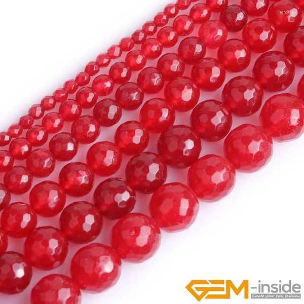 Perline di giada rossa sfaccettata accessori distanziatori sciolti rotondi per la creazione di gioielli braccialetto moda fai da te da 15 pollici