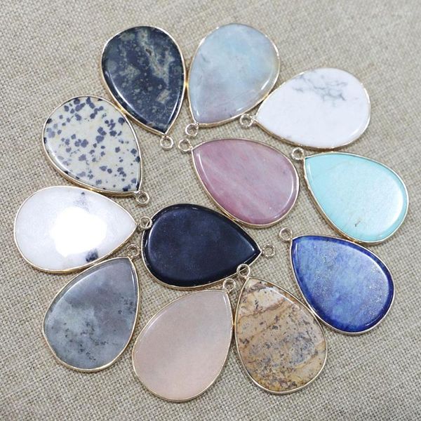 Colares Pingente Pedra Natural Multicolor Flat Water Drop Colar Moda Reiki Encantos Jóias Fazendo Brinco Acessórios Atacado 8 Pcs