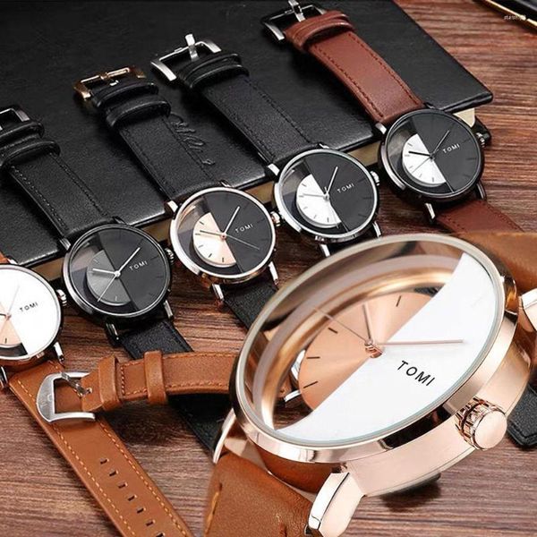 Armbanduhren Sdotter Einfache Uhren Für Männer Frauen Kreative Halb Transparent Unisex Uhr Top Marke Mode Leder Quarz Armbanduhr Reloj
