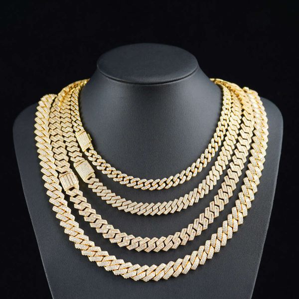 Marke Mode Frau 18k Gold Halskette 9mm-13mm 925 Sterling Silber Iced Out Kubanische Bagutte Vvs moissanite Diamant Link Kette