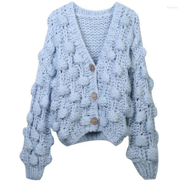 Damen Strick Jastie Weiche Strickjacke 2023 Herbst Winter Handgemacht Dicke Nadel Strickpullover Lose Lässige Laternenärmel Pullover Tops