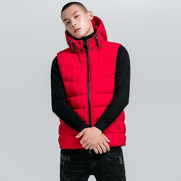 Gilet da uomo Uomo caldo Gilet con cerniera con cappuccio Solido Rosso Nero Grigio 4XL Gilet senza maniche Abbigliamento moda maschile di alta qualità