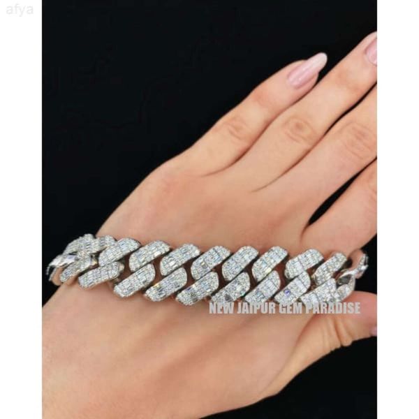 Marca de moda mujer 20 mm Pulsera cubana Vvs Baguette Moissanite Diamante Chapado en oro blanco Plata de ley 925 Icedout