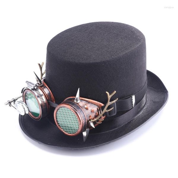 Fontes de festa chapéus masculinos com destacável steampunk googles rua moda topo chapéu dia das bruxas vintage gótico preto poliéster cosplay
