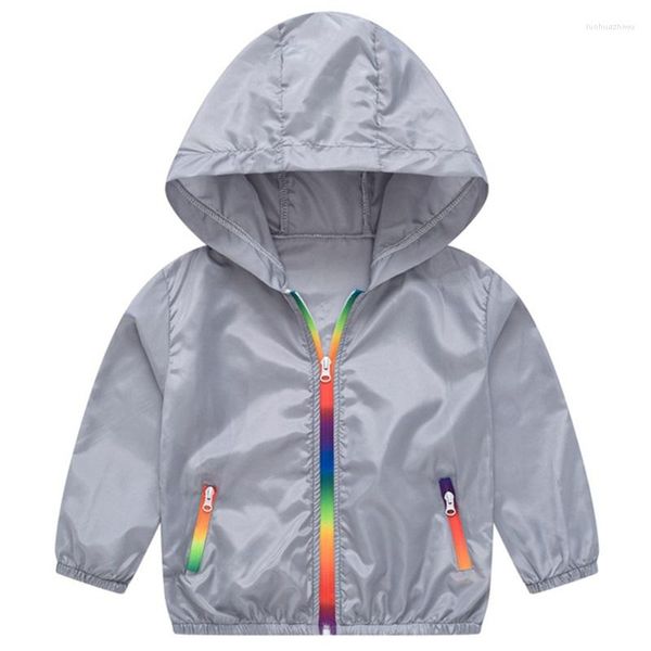 Jacken Kruleepo Kinder Baby Frühling Herbst Leichte Jacke Kurzmantel Kleidung Kinder Jungen Mädchen Mode Graben Oberbekleidung mit Hut