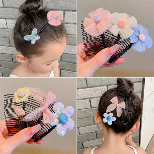 Grampos de cabelo infantil artefato quebrado pente menina flor franja acabamento hairpin cocar