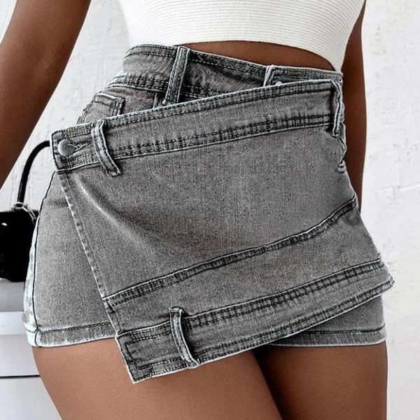 Damen-Jeans, A-Linien-Shorts, Denim, hohe Taille, unregelmäßig, stilvoll, mit Taschen für Freizeit- oder Partykleidung