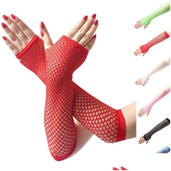 Fingerlose Handschuhe aushöhlen Punk Frauen Y Schwarz Keine Finger Elegante Dame Tanz Kostüm Spitze Mesh Fishnet Drop Lieferung Mode Accesso DHCT0