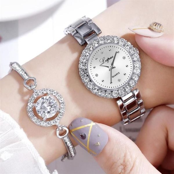 Armbanduhren Romantische Diamant Frauen Uhren Armband Set Voller Kristall Silber Stahl Gürtel Uhr Weibliche Geschenk Armreif Luxus Spiegel Clo224U