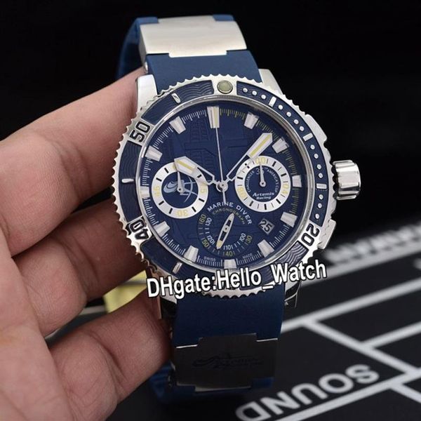 Новые 45 мм Diver Marine 353-98LE-3 Artemis 353-98LE синий циферблат Miyota кварцевый хронограф мужские часы стальной корпус синий каучуковый ремешок Hell237G