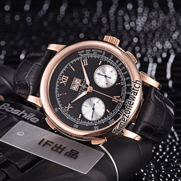 Neues Roségoldgehäuse Gig Dage Datograph 403 041 Schwarzes Zifferblatt Weißes Hilfszifferblatt Handaufzug Automatik Herrenuhr Lederarmband Uhren Tim266r