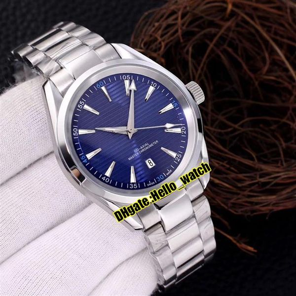 Günstige neue Aqua Terra 150M 220 10 41 21 03 001 Automatik-Herrenuhr, blaues Textur-Zifferblatt, silberne Zeiger, A2813-Edelstahlarmband, W261h