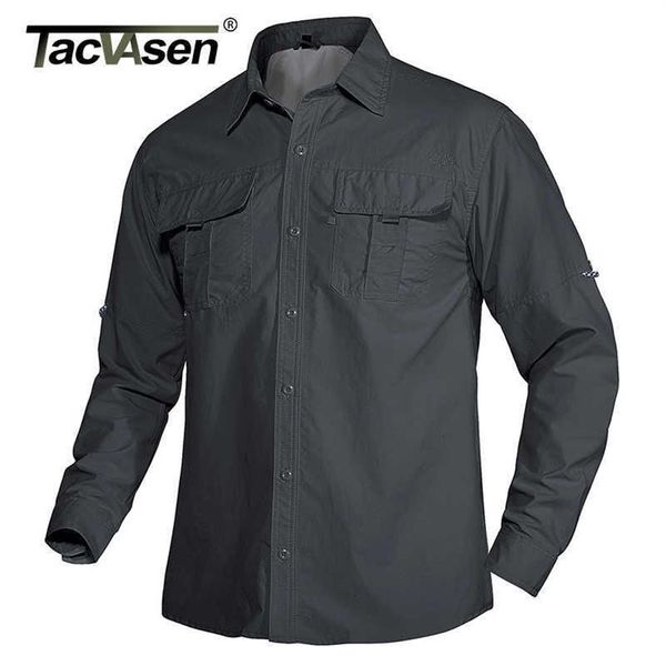 Tacvasen verão camisas de trabalho de secagem rápida homens leves camisas táticas militares enrolam multi-bolsos camisas de desempenho de combate 210224h