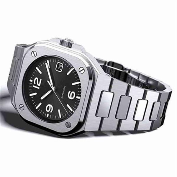 Bell Ross Masculino Premium Clássico Quadrado Quartzo Luxo Data Banda de Aço Relógio Montre Homme Relogio masculino213k