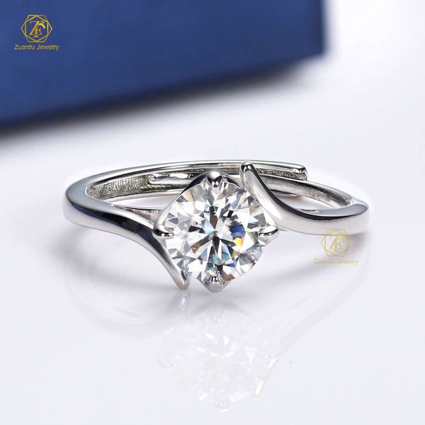 Preço de atacado de fábrica 925 prata 1ct redondo moissanite noivado casamento anéis redimensionáveis joias finas femininas