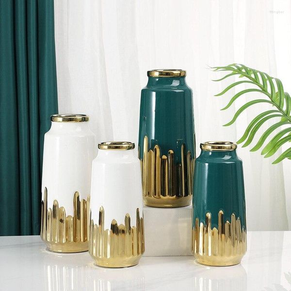 Vasos Nordic Decoração Home Cerâmica Flor Seca Ornamentos Criativo Galvanizado Ouro Mesa Vaso Sala de estar Gif