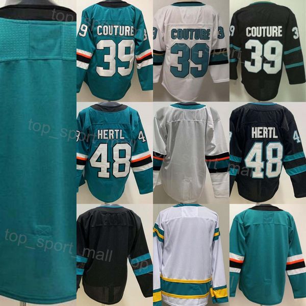 Masculino hóquei no gelo 39 Logan Couture Jersey 48 Tomas Hertl reverso retro bordado e costura equipe cor preto verde branco afastado para fãs do esporte algodão puro respirável