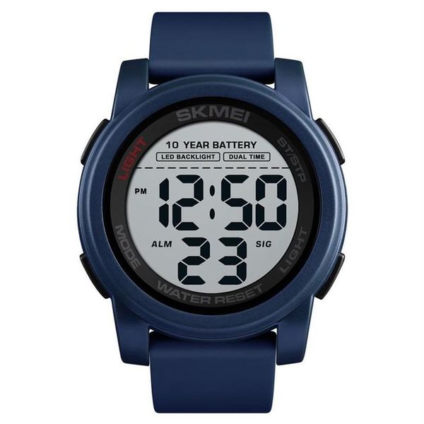 Skmei relógio digital masculino com bateria de 10 anos, luz de fundo, tempo duplo, esportivo, mostrador grande, à prova d'água, gel de sílica, relógio masculino, reloj 15262q