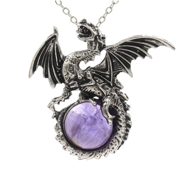 Anhänger Halsketten Mode Edelstein Punk Schmuck Flügel Drache Natürliche Quarz Kristall Stein Halskette Für Männer Geschenk Drop Lieferung Anhänger Dhvgx