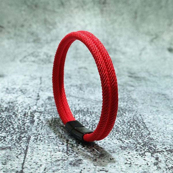 Braccialetti con ciondoli Bracciale con fibbia magnetica in acciaio inossidabile Uomo Donna Minimalista Doppio strato Bracciale in corda milanese intrecciato a mano Lucky Red 319U