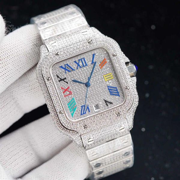 Armbanduhren Armbanduhr Diamanten Herrenuhr Automatische mechanische Uhr 40 mm mit diamantbesetztem Stahlarmband VVS1 GIA Wristwatc254Y
