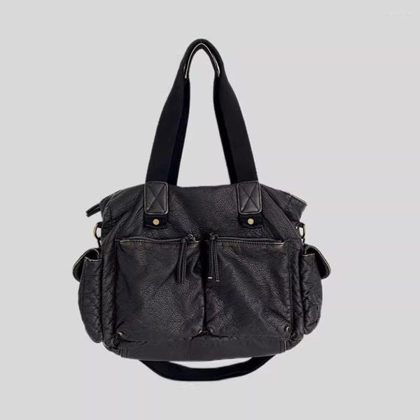 Sacos de noite Annmouler Designer Mulheres Tote Bolsa Pu Bolsas De Couro Vintage Motocicleta Bronze Crossbody Com Alças Longas Sacs Despeje