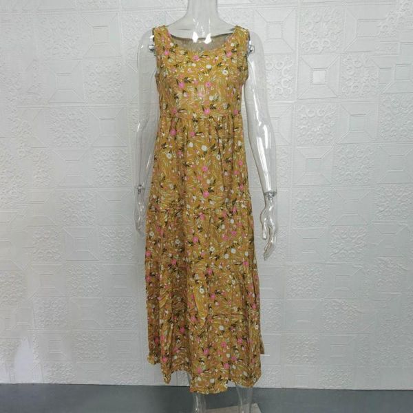 Повседневные платья Красивое летнее платье макси с цветочным принтом в стиле пэчворк с цветочным узором Леди Пуловер Женская одежда