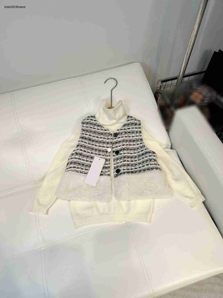 gilet per bambini firmato Caldo gilet in peluche per ragazze Taglia 100-150 CM 2 pezzi Maglione lavorato a maglia a collo alto tinta unita e giacca senza maniche Oct05