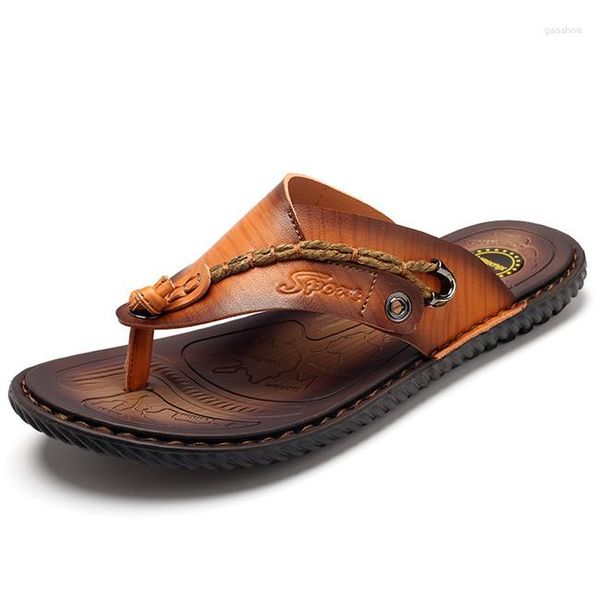 Sandálias masculinas sapatos de verão praia marca casual flip flops tênis de couro chinelos Size38-46