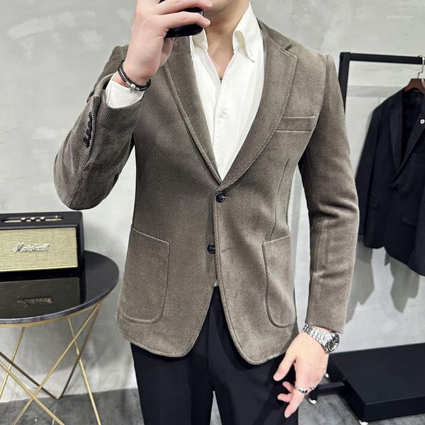 Ternos masculinos para manter o calor no outono e no inverno, jaquetas grossas casuais/masculino slim fit moda negócios escritório smoking/homem vestido de cor sólida