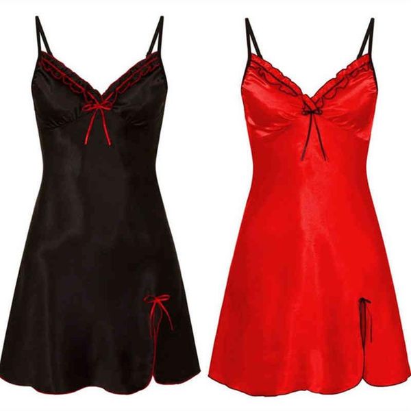 Женское красное нижнее белье, сексуальное платье, атласная одежда, пижамы, ночное платье, прозрачная одежда для сна, большие размеры263i