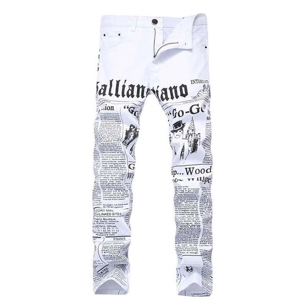 2019 calças jeans estampadas masculinas pintadas calças jeans palavras casuais alta elástica elástica moda reta cintura média 279m