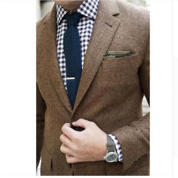 Ternos masculinos blazers jaqueta tweed feito sob encomenda casaco marrom sob medida casaco masculino espinha de peixe blazer masculino espinha de peixe me280k