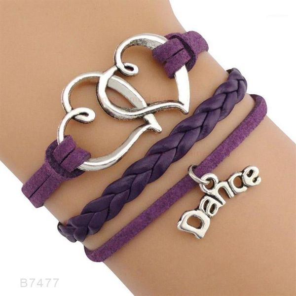 Ballerino di danza Nota musicale Chiave di violino Onda Balletto Cuore Infinito Amore Braccialetti con ciondoli Viola Rosa Donna Uomo Gioielli Regalo Custom1245D