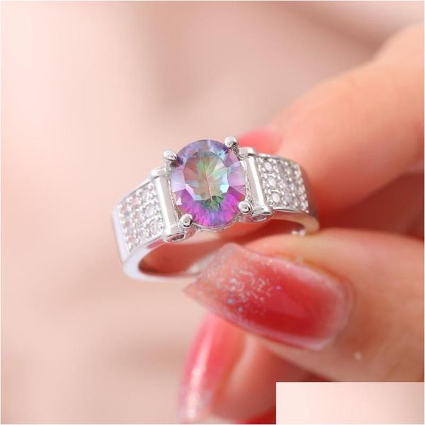 Anéis Ufooro Mystic Rainbow Engagement 2023 Zircon Moda Jóias para Mulheres Sier Cor Luxo Promessa Gota Entrega Anel Dhkdl