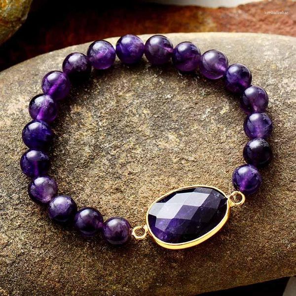 Strang 8mm Amethyst Stretch Naturstein Perlenarmband handgefertigter Schmuck