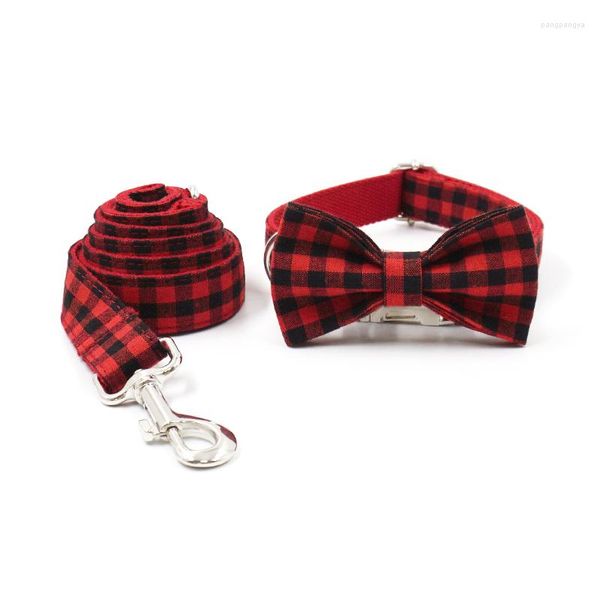 Coleiras de cachorro colar clássico preto vermelho xadrez impressão personalizado durável softcomfy bowtie pet presente para pequeno grande