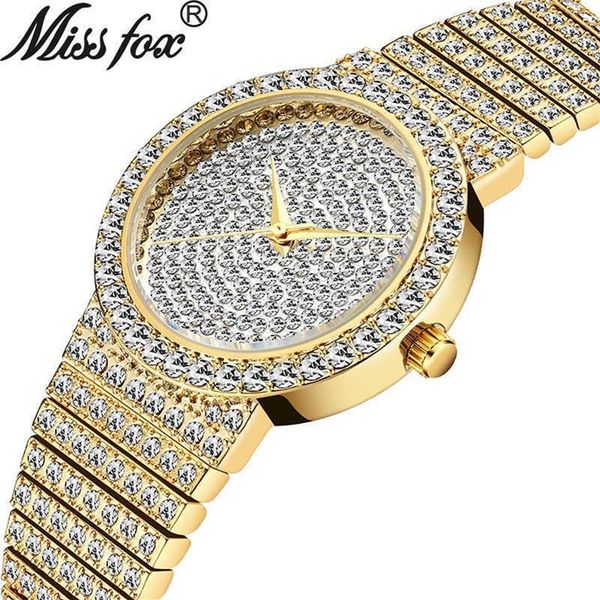 MISSFOX Top Marke Einzigartige Uhr Männer 7mm Ultra Dünne 30M Wasserdicht Iced Out Runde Teure 34mm schlanke Handgelenk Mann Frauen Uhr 210249r