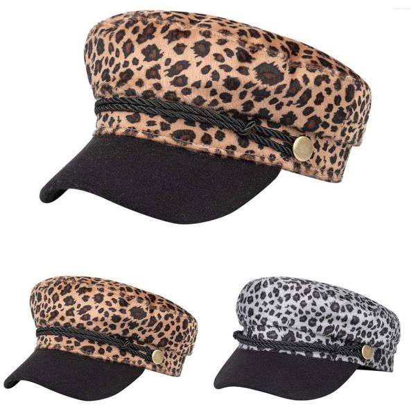 Berets Plus Warm Visier Print Leopard Winter Baskenmütze Damen Casual Samt Baseball Caps 2023 Elegante Frauen Mode Herbst