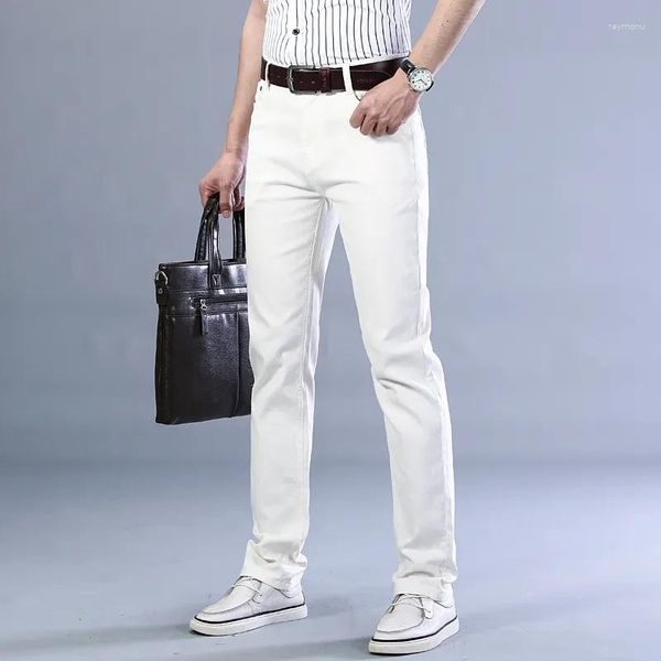 Herren Jeans Klassischer Stil Schwarz Mode Lässig Business Gerade Stretch Denim Hose Männliche Markenhose Weiß Khaki Rot