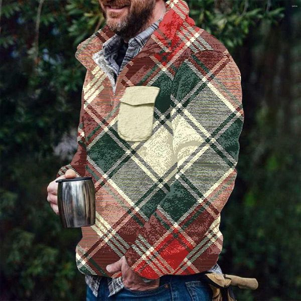 Herren-Kapuzenpullover, Weihnachts-Schneeflocken-Muster, Knopfleiste vorne, Pullover-Jacke, neuartiges süßes Herbst-Sweatshirt mit Streifen für Männer