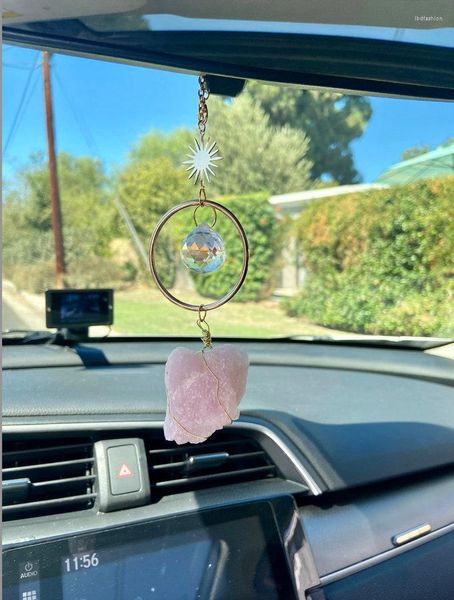 Брелки «Ловец солнца» для автомобиля | Аксессуар для зеркала заднего вида из необработанного кристалла Уловитель розового кварца | Бохо Акк