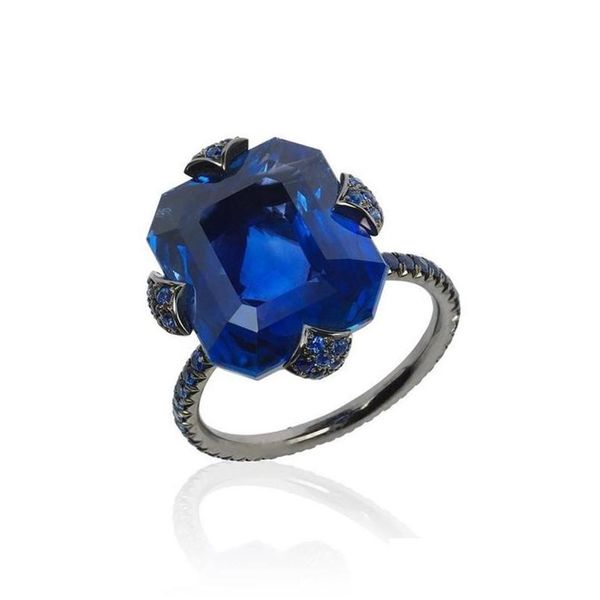 Cluster Anelli Vintage Zaffiro Blu Zircone Per Le Donne Gioielli Alla Moda Estetica Anello di Colore Nero Accessori Consegna di Goccia Dh2Ly