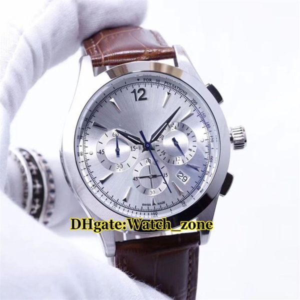 Günstige neue, hochwertige Master Control Q1538420 1538420, weißes Zifferblatt, silbernes Gehäuse, Quarz-Chronograph, Herrenuhr, Lederarmband, Wristwat253K