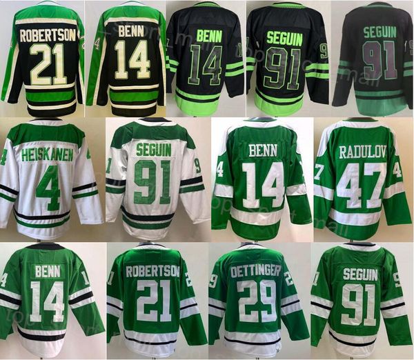 Homens Reverse Retro Hóquei 4 Miro Heiskanen Jersey 21 Jason Robertson 14 Jamie Benn 91 Tyler Seguin 29 Jake Oettinger 47 Radulov Preto Verde Branco Costurado